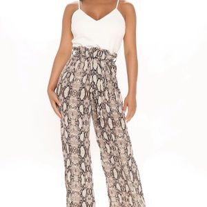 Fashion Nova Jumpsuit Taupe/White Size Large